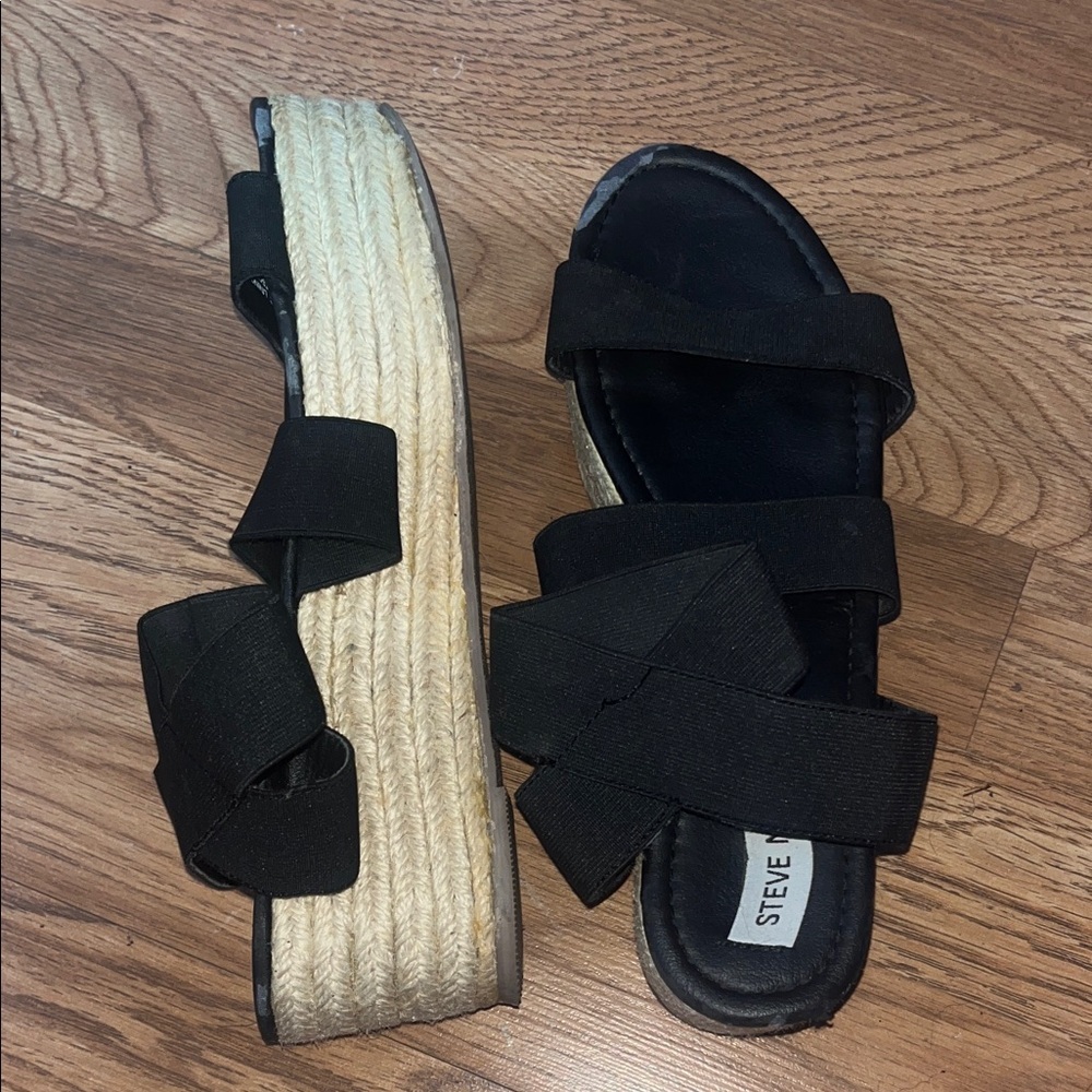 Steve Madden Black Woven Platform Sandals Size 9